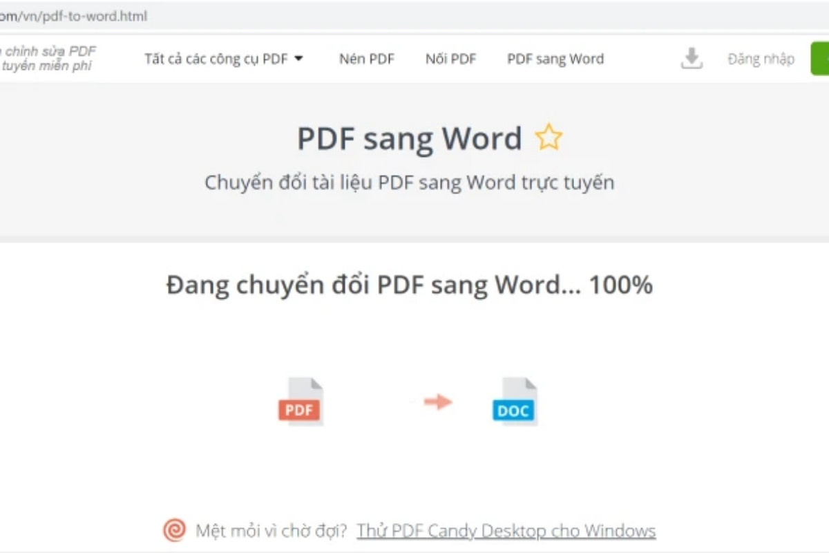 Tải xuống file Word: Sau khi chuyển đổi hoàn tất, nhấp vào nút Tải tập tin để tải file Word về máy