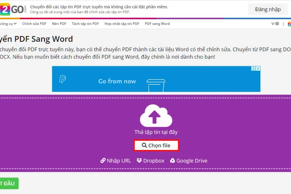  Truy cập trang web PDF2Go