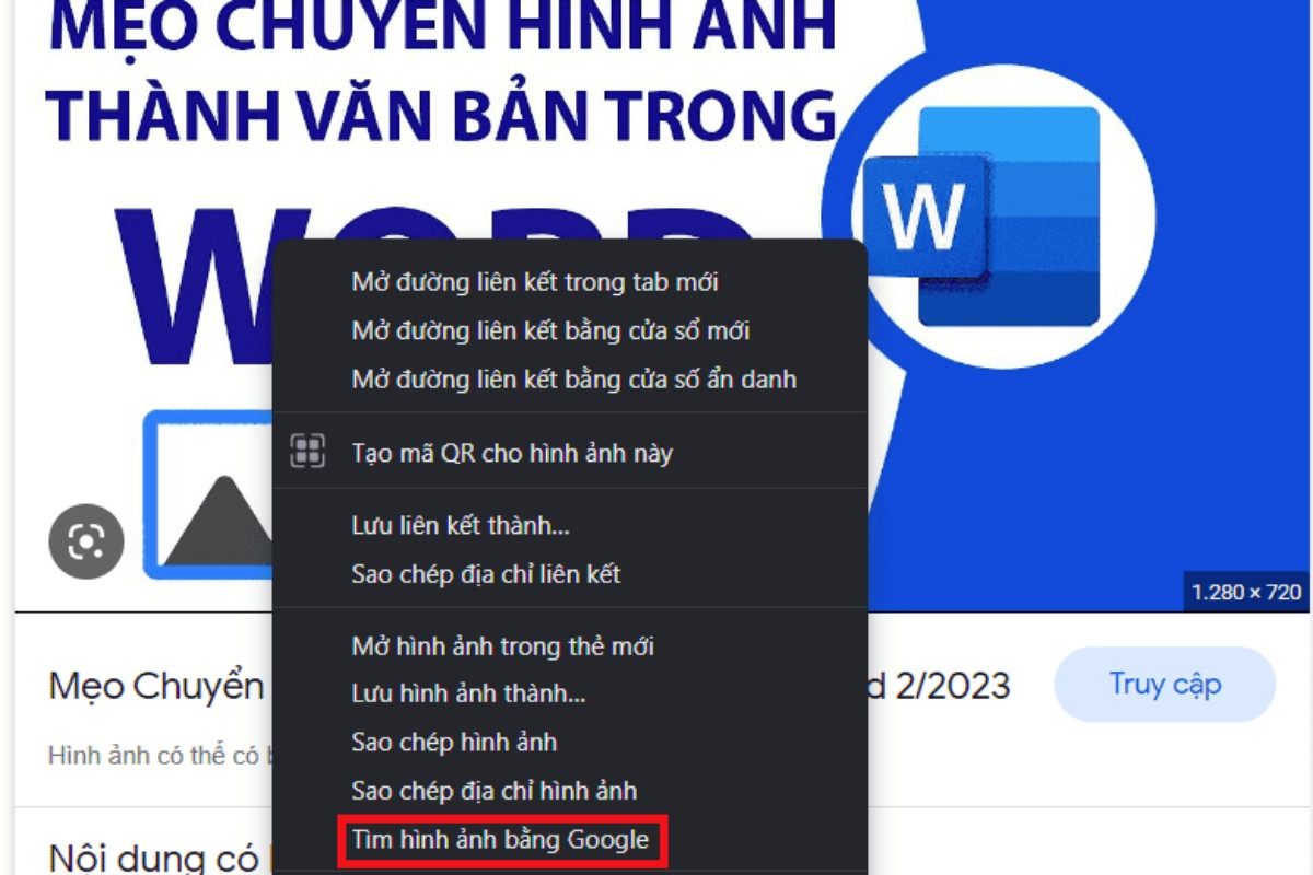 Chọn Tìm hình ảnh bằng Google