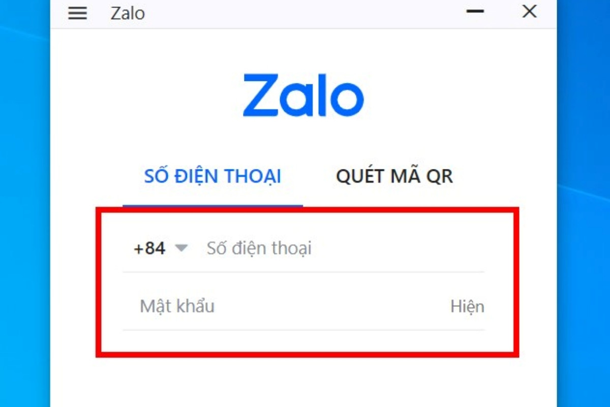 Nhập số điện thoại và mật khẩu của tài khoản Zalo