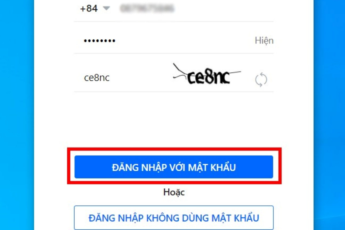 Nhấn Đăng nhập với mật khẩu để hoàn tất quá trình đăng nhập