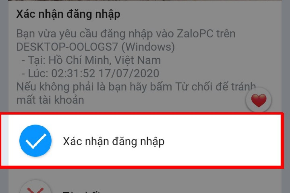 Xác nhận đăng nhập trên điện thoại