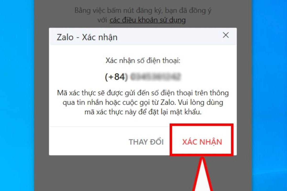 Nhập số điện thoại của bạn và nhấn Xác nhận