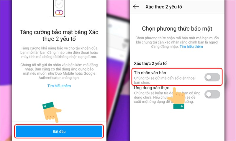 Chọn Bắt đầu để tiến hành cài đặt xác thực 2 yếu tố 