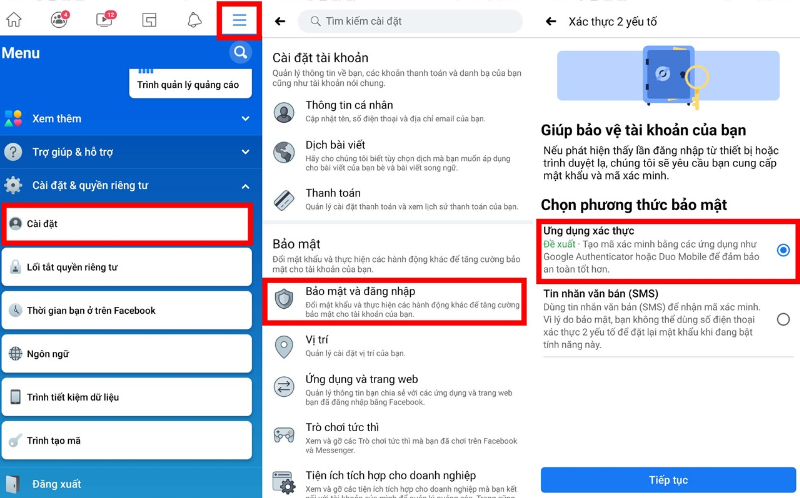 Cài đặt xác thực 2FA trên facebook