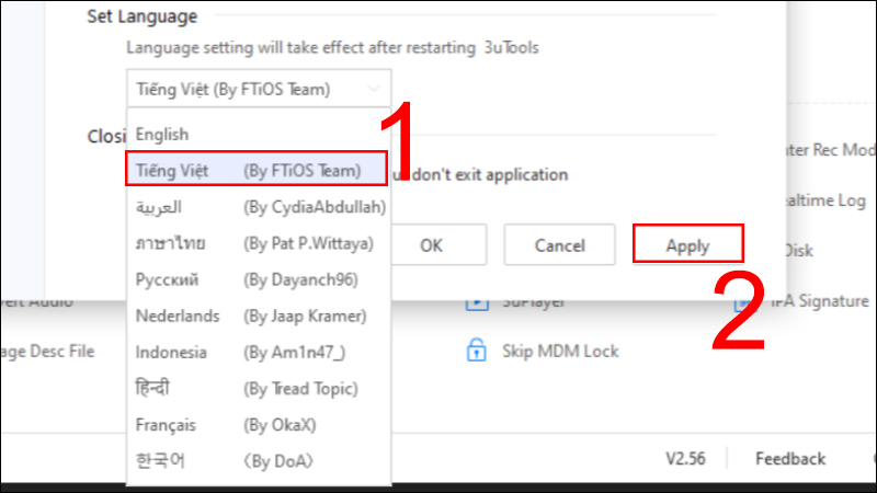 Chuyển chế độ ngôn ngữ 3uTools sang tiếng việt
