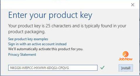 Nhập product key Office 2016 của bạn vào ô trống