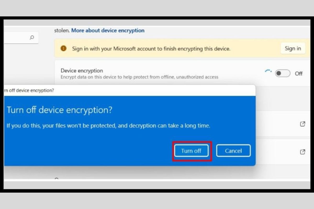 Nhấn vào Turn off để hoàn thành việc tắt bitlocker