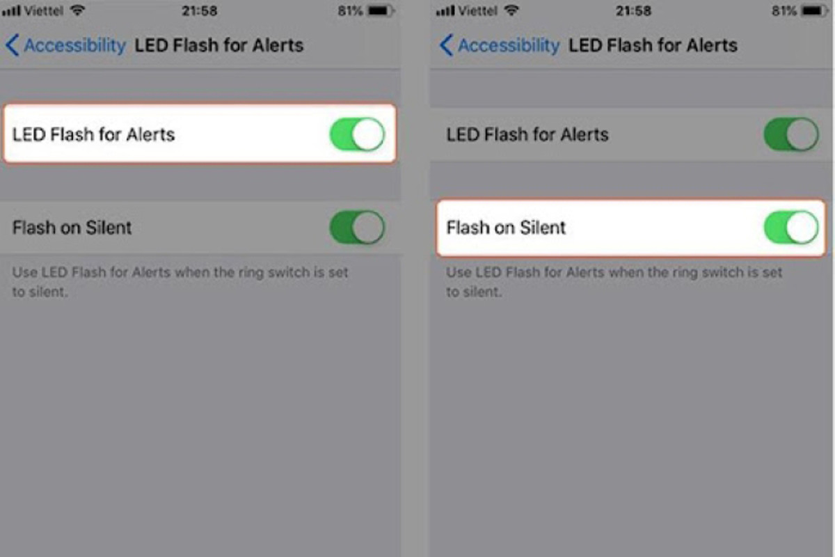 Kích hoạt tính năng LED Flash for Alerts và Flash on Silent