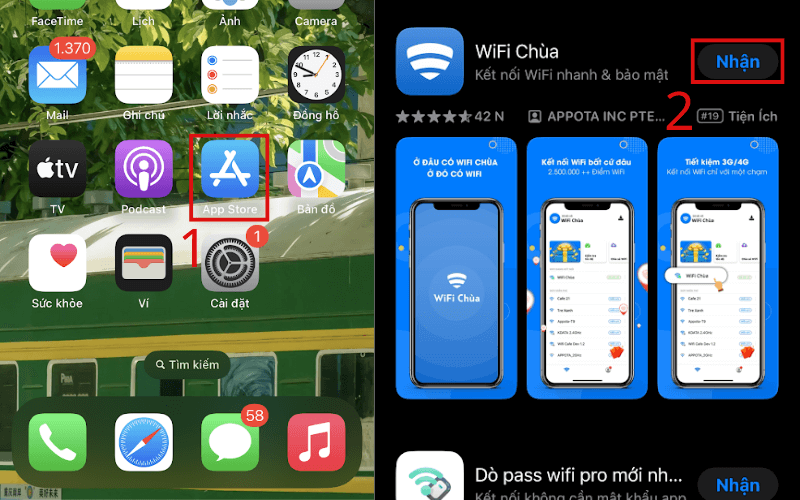 Vào App Store và cài đặt ứng dụng Wifi Chùa