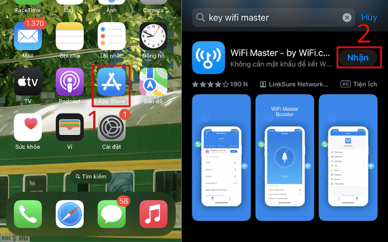 Vào App Store và tải Key WiFi Master để bẻ khóa wifi bảo mật cao