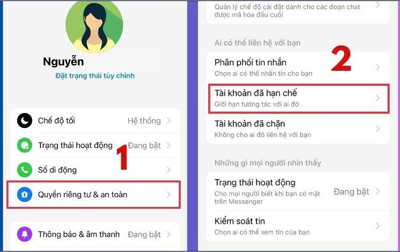 Chọn Tài khoản đã hạn chế