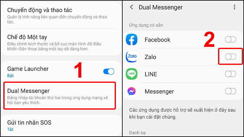 Kích hoạt tính năng Dual Messenger để sử dụng 2 Zalo