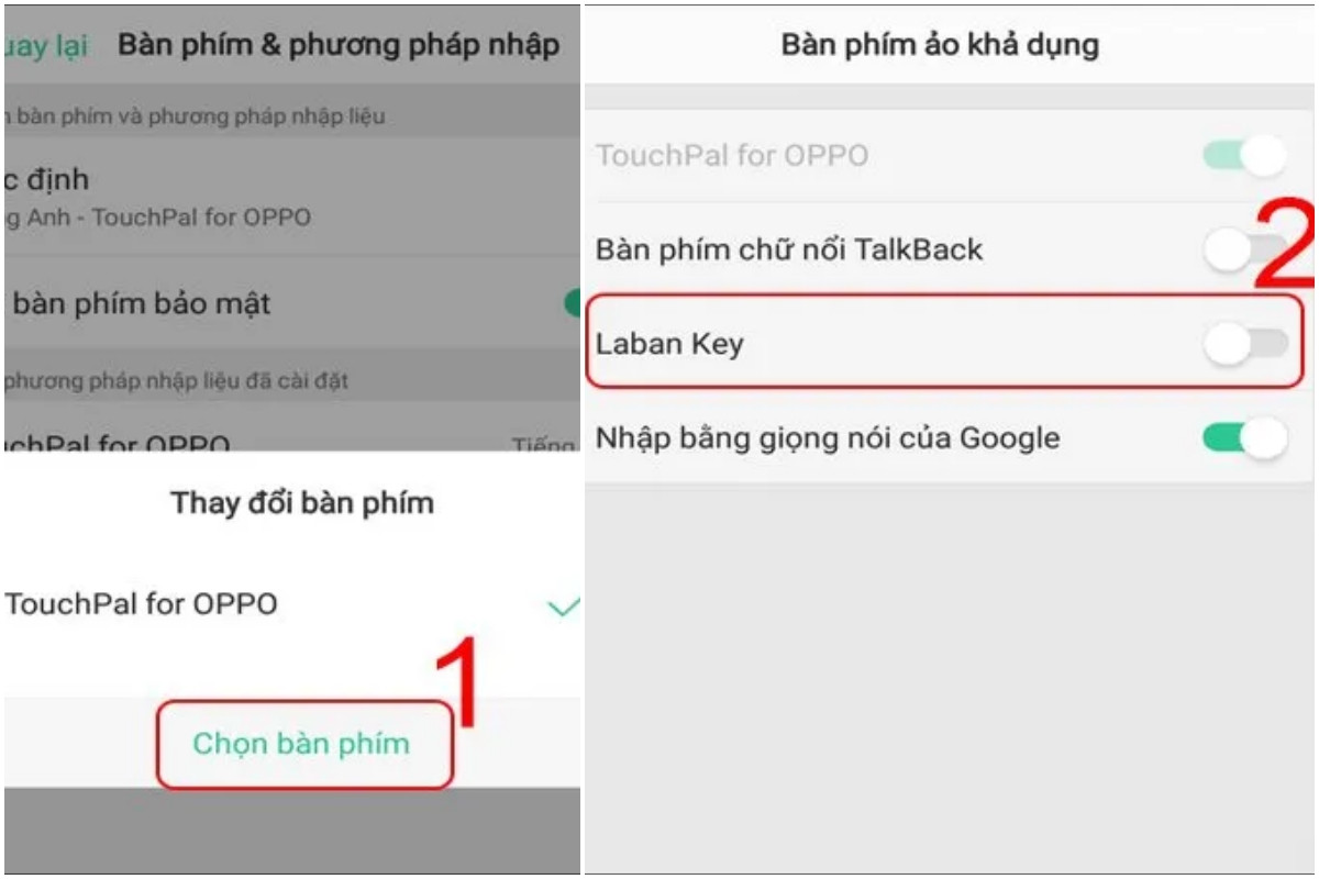 Trong danh sách các bàn phím, hãy kích hoạt Laban Key