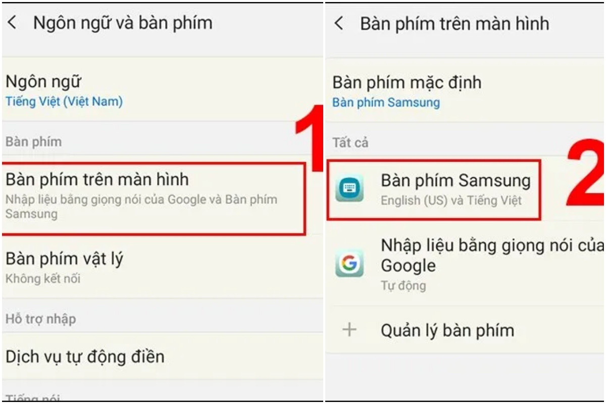 Trong mục Bàn phím trên màn hình, chọn Bàn phím Samsung