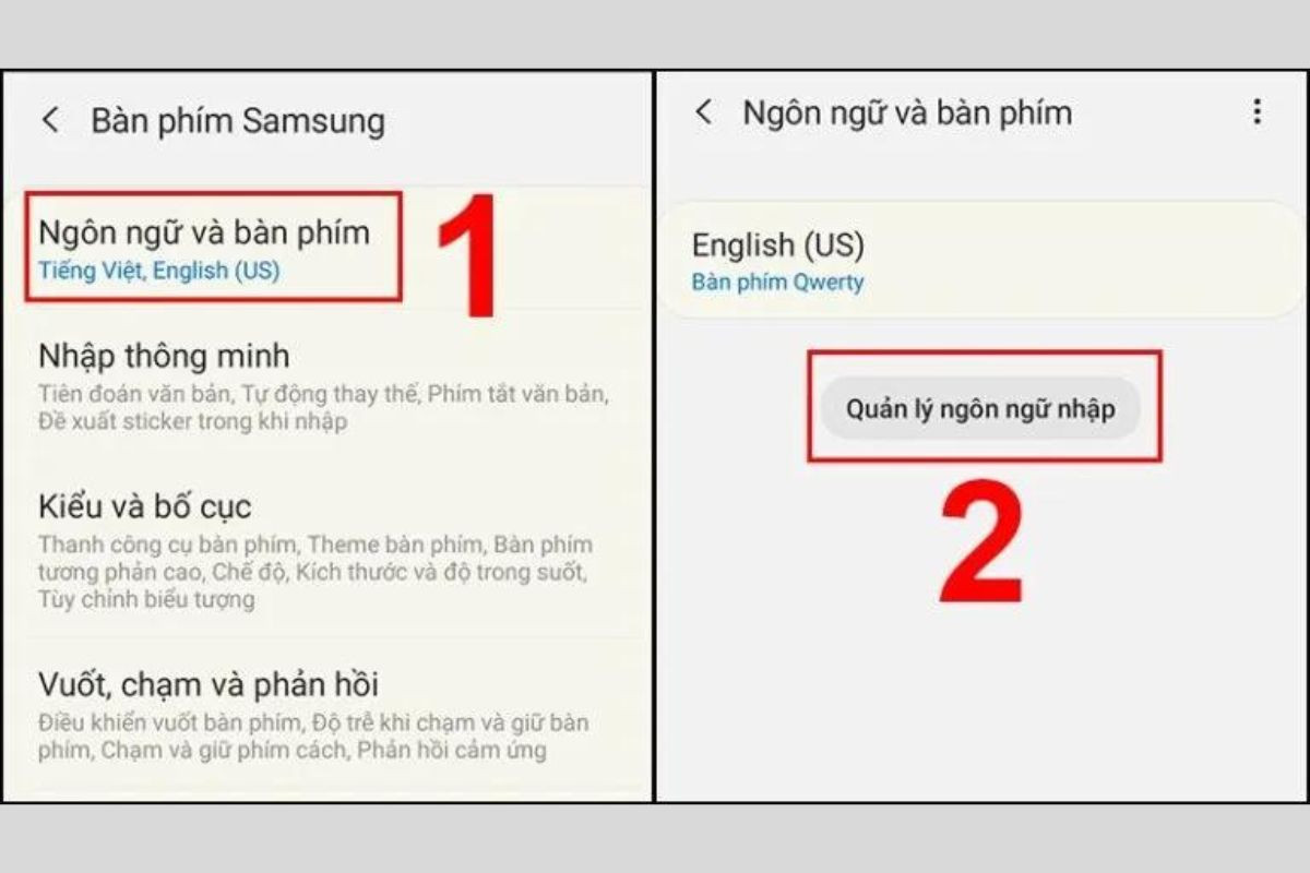 Chọn mục Ngôn ngữ và bàn phím và chọn tiếp vào mục Quản lý ngôn ngữ nhập