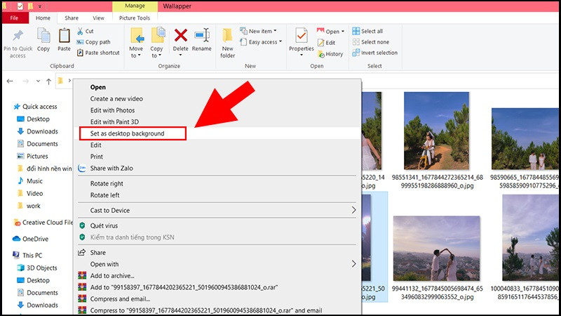 Nhấn chuột phải vào hình ảnh bạn đã tải về mà bạn muốn sử dụng làm hình nền