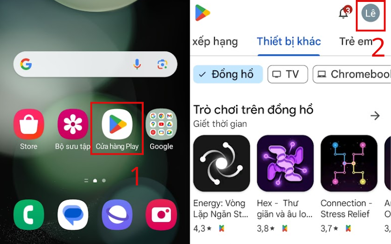 Mở ứng dụng CH Play và chọn biểu tượng tài khoản của bạn bên góc trên cùng. 