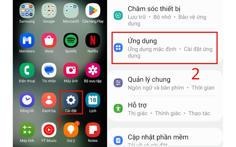 Truy cập vào Cài đặt trên điện thoại, chọn phần Ứng dụng