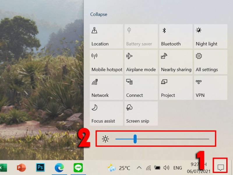 Cách chỉnh độ sáng màn hình máy tính laptop trong Action Center