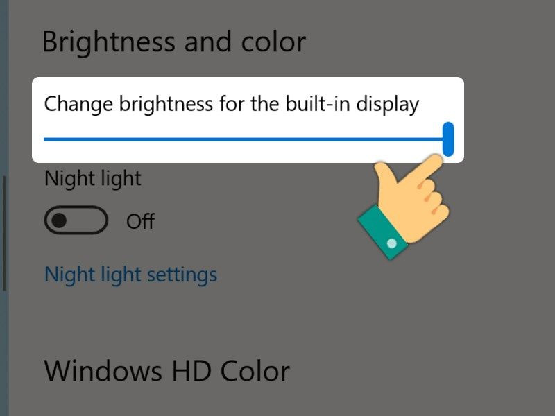 Sử dụng thanh trượt dưới mục “Brightness and color” 