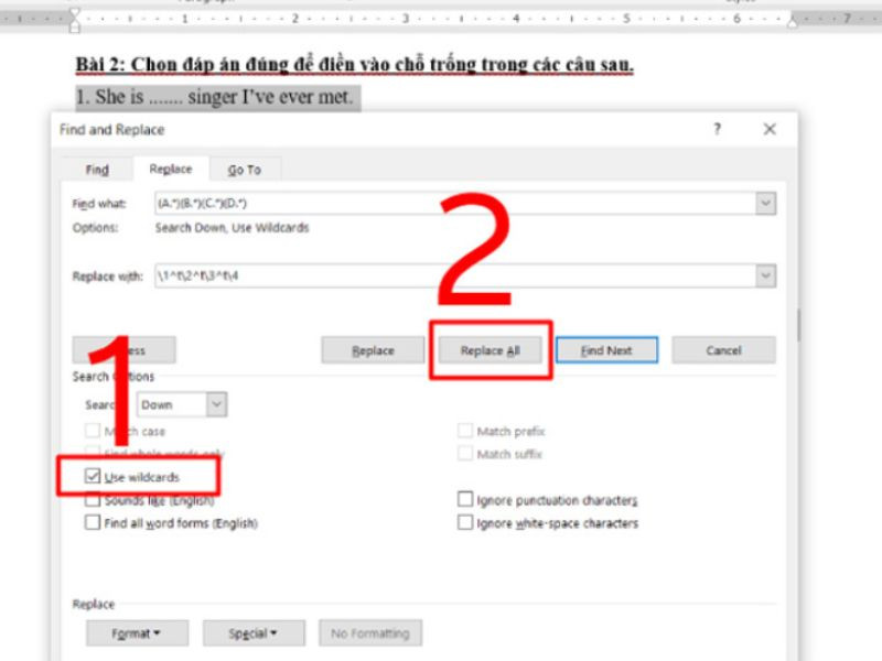 Nhấn Replace All để áp dụng thay đổi cho toàn bộ tài liệu.