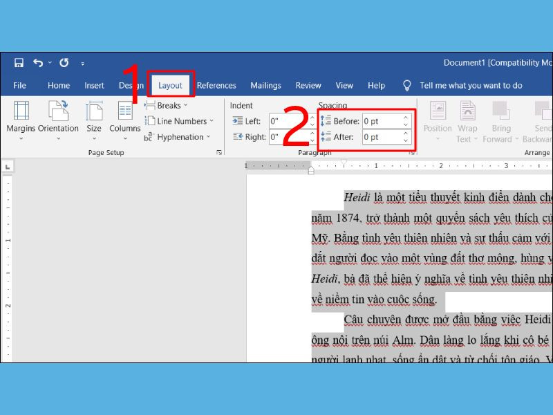 Cách chỉnh khoảng cách dòng trong Word sử dụng tùy chọn Spacing trong Layout