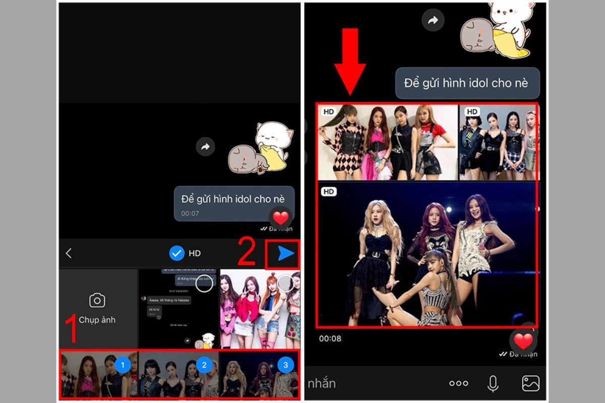 Chọn hình ảnh cần gửi và nhấn chọn vào nút Gửi