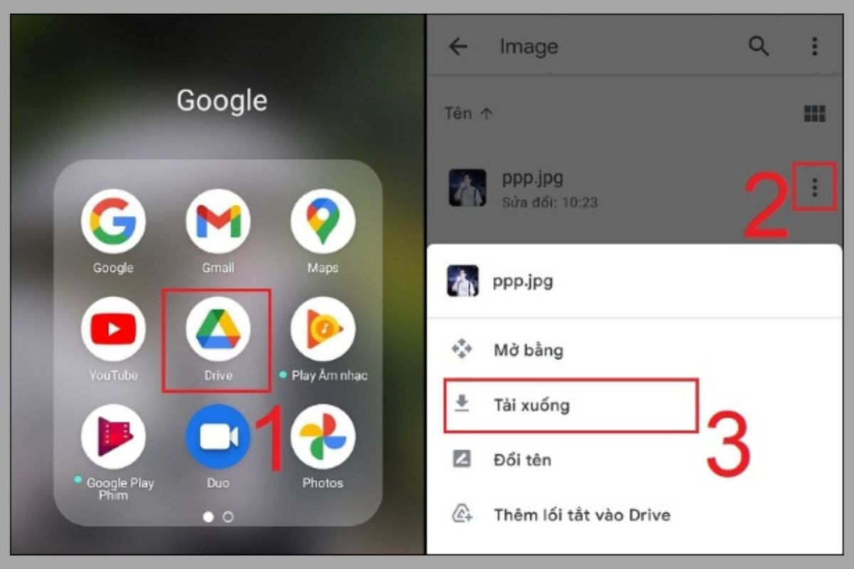 Truy cập tài khoản Google Drive trên điện thoại iPhone và tải về hình ảnh mình cần