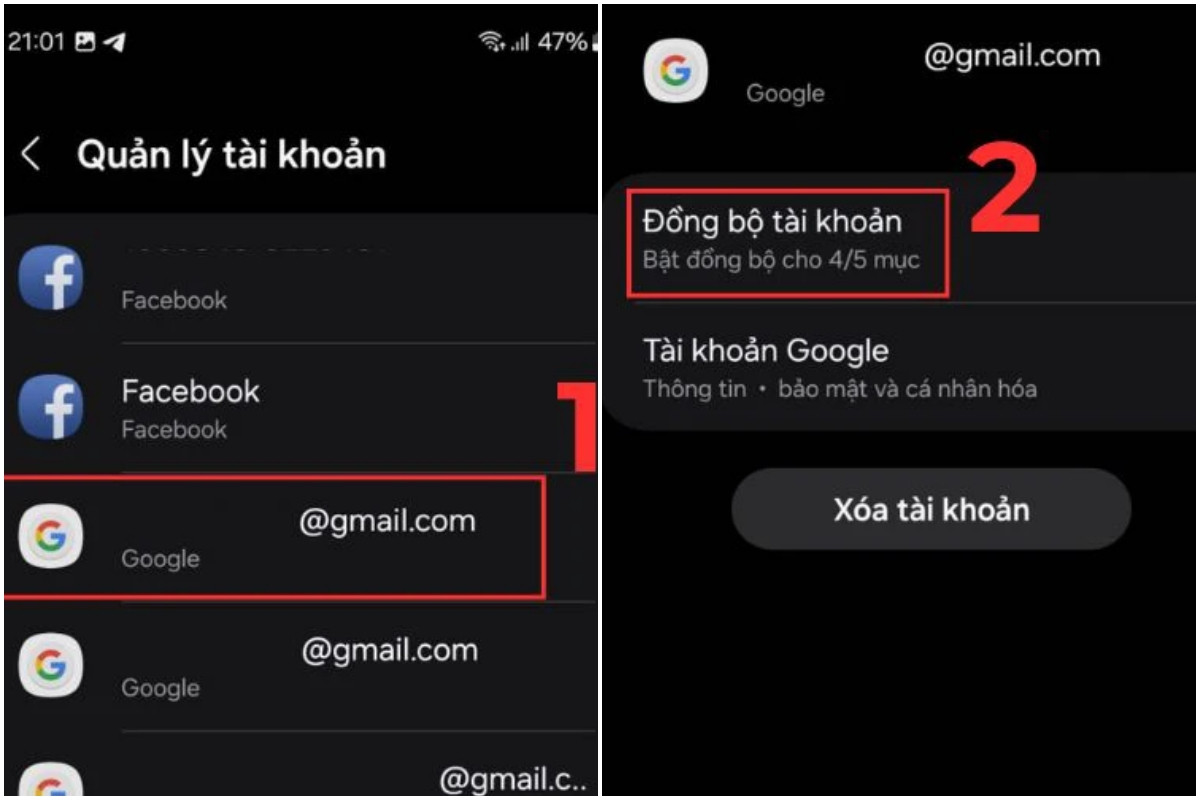 Chọn tài khoản Google của bạn (hoặc tạo tài khoản mới). Chọn Đồng bộ tài khoản