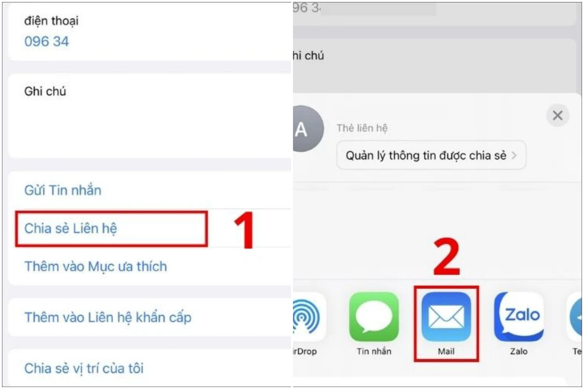 Chia sẻ danh bạ qua Mail