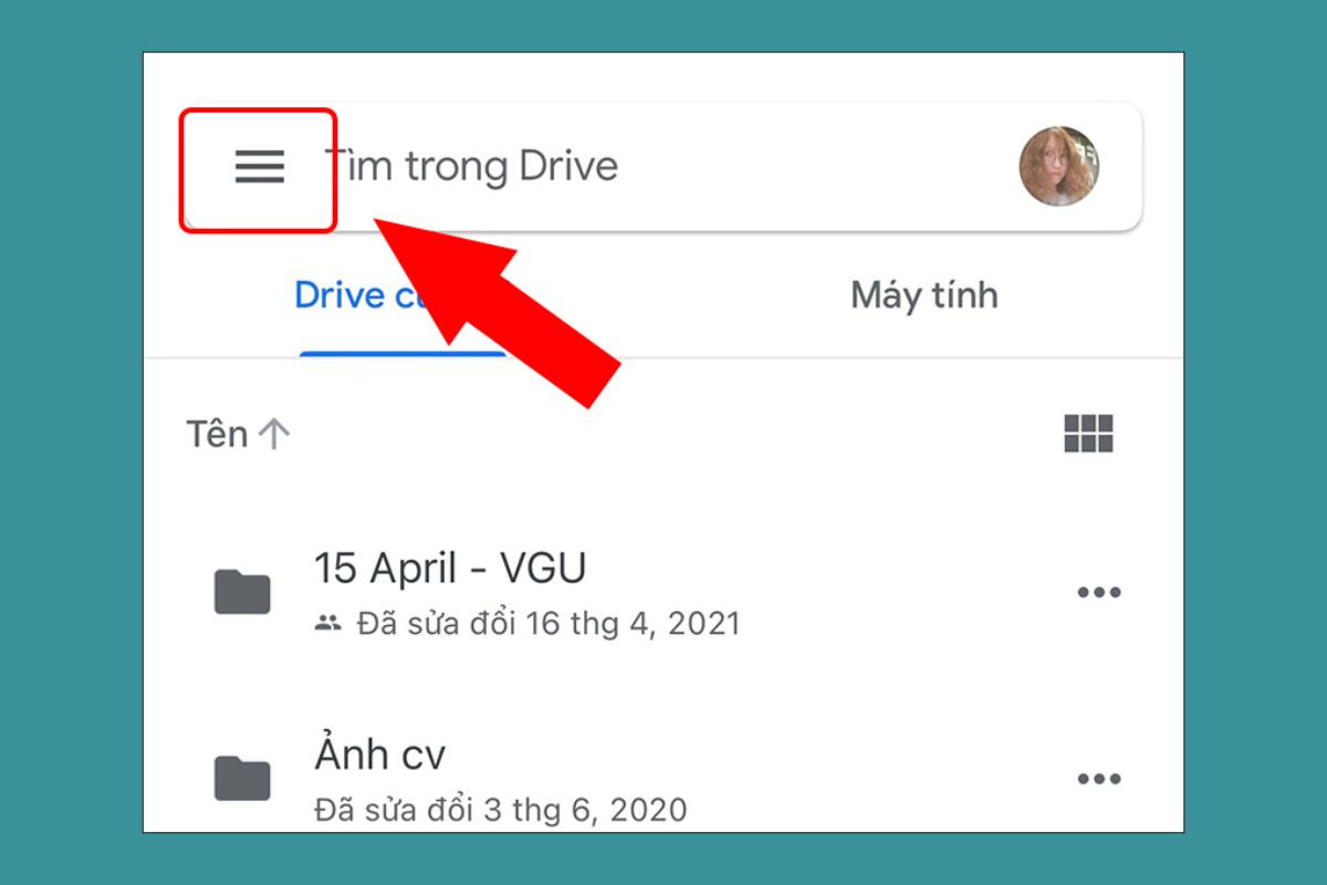 Chọn vào biểu tượng ba dấu gạch ngang trong ứng dụng Drive