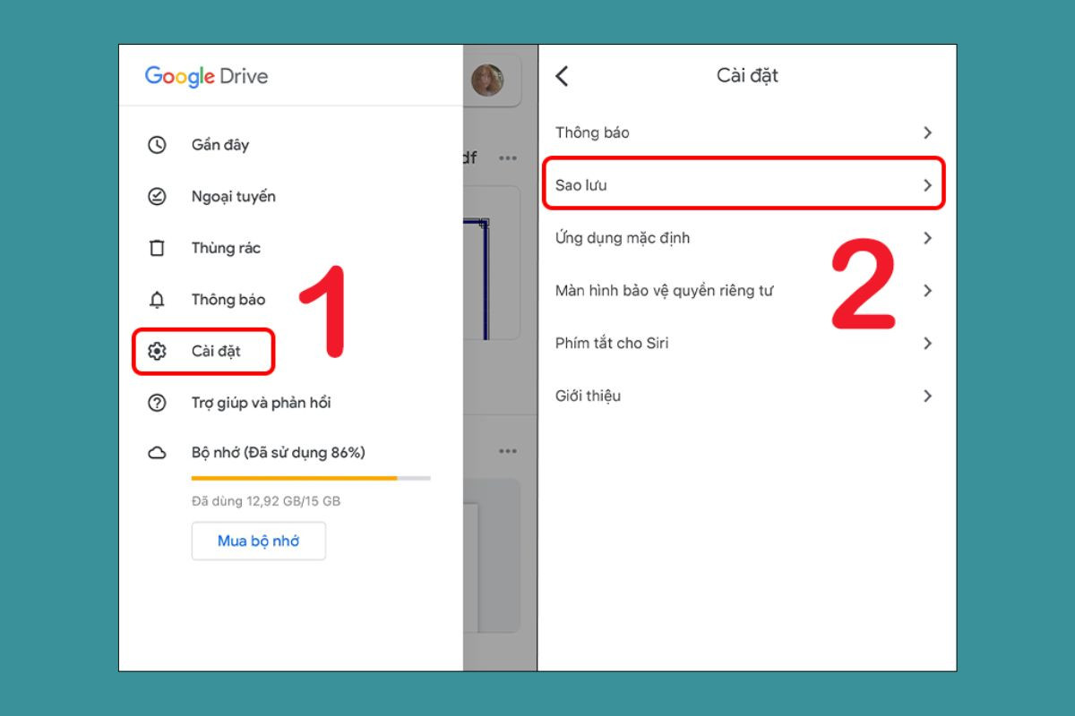 Tiến hành sao lưu dữ liệu Google Drive trên điện thoại iPhone