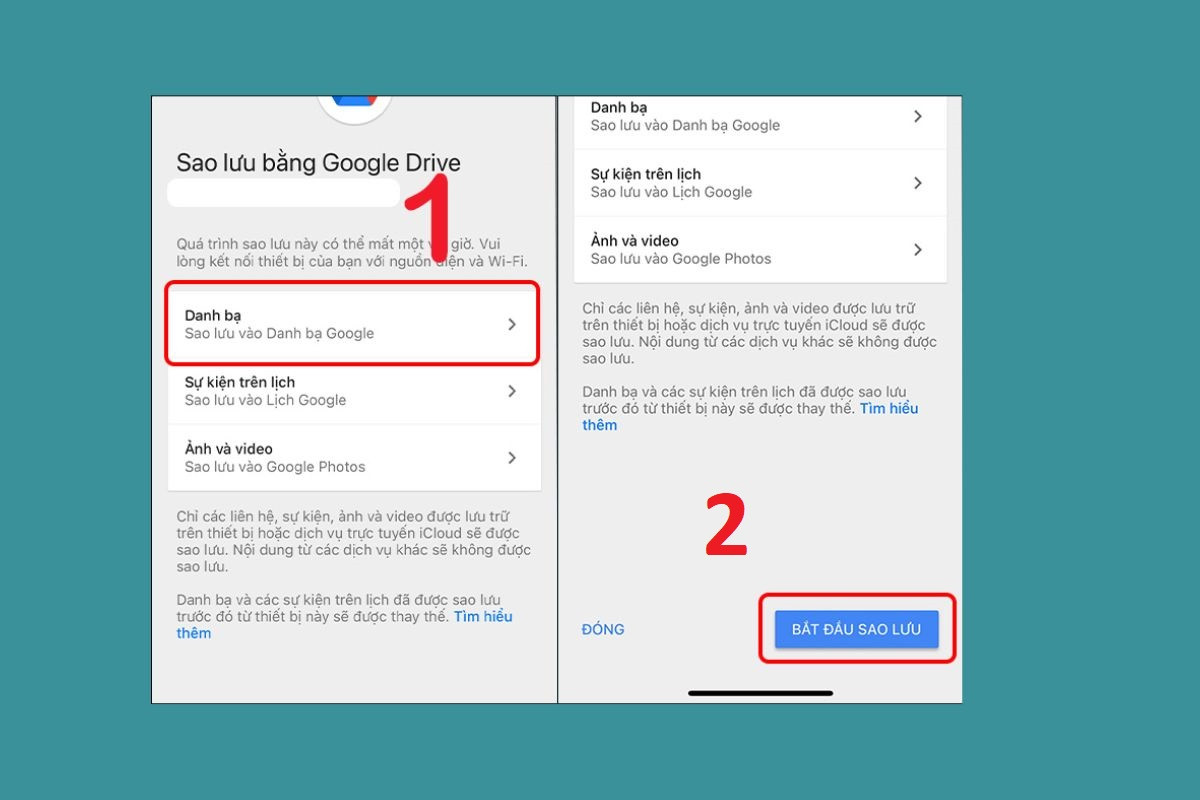 Bắt đầu sao lưu dữ liệu trên ứng dụng Google Drive