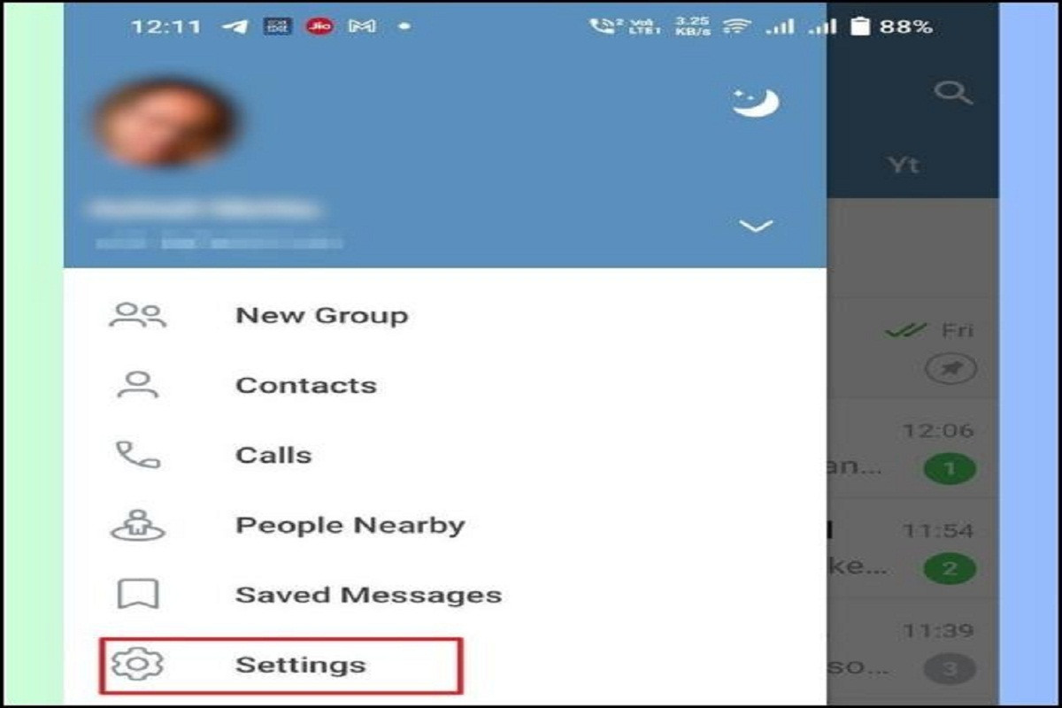 Truy cập mục Settings của Telegram