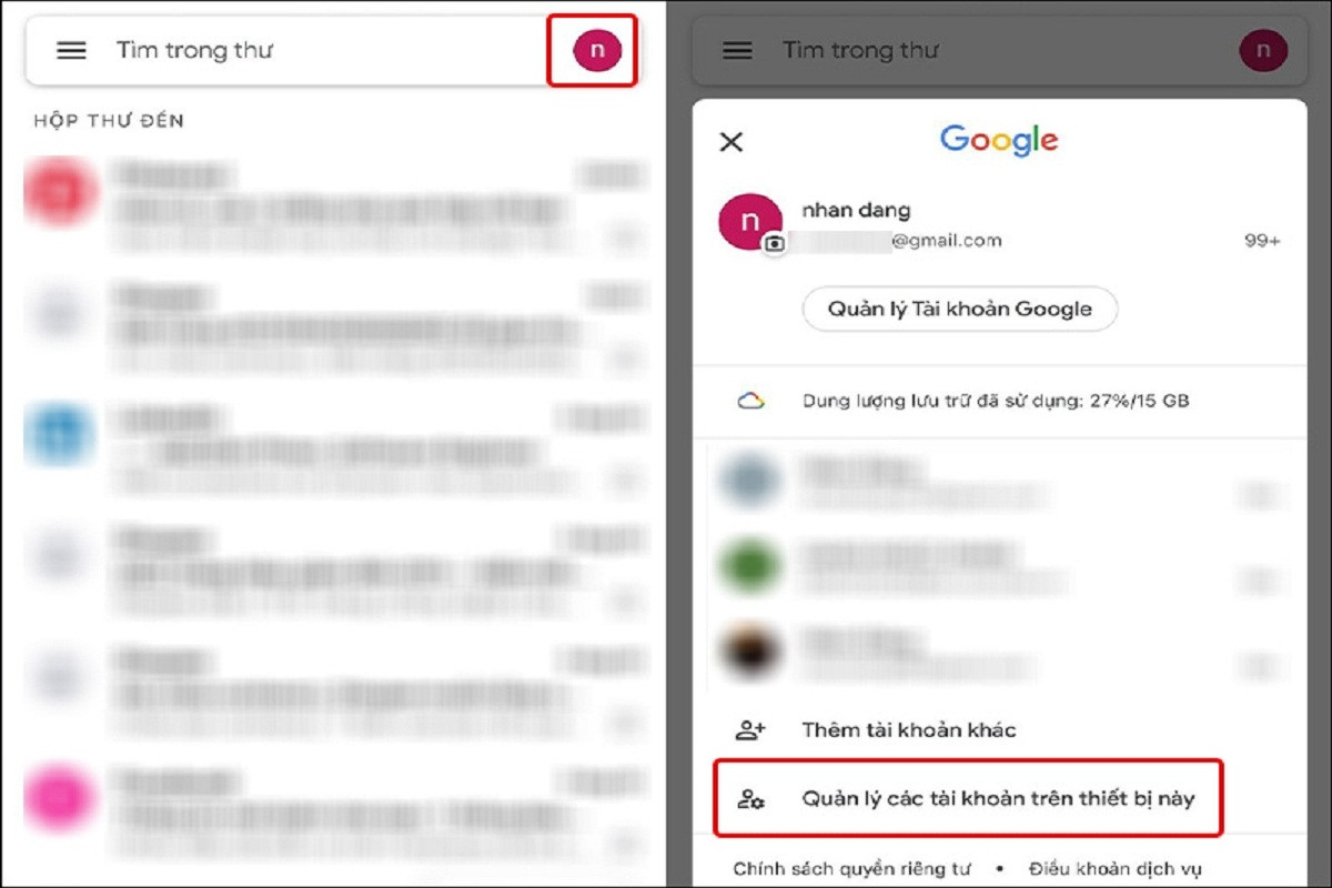 Truy cập Gmail và nhấn chọn vào biểu tượng Tài khoản