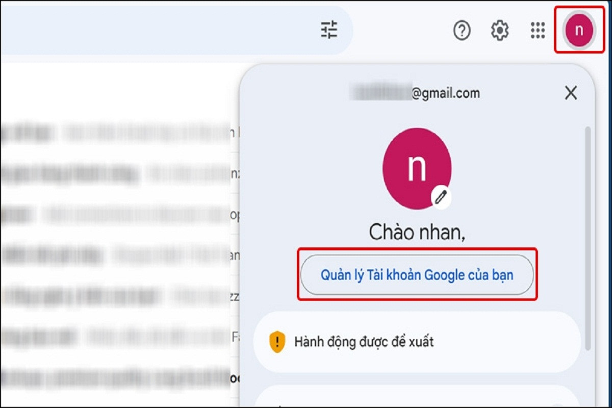 Ở góc trên bên phải của giao diện web Gmail, bạn nhấp chuột vào Hình ảnh hồ sơ.