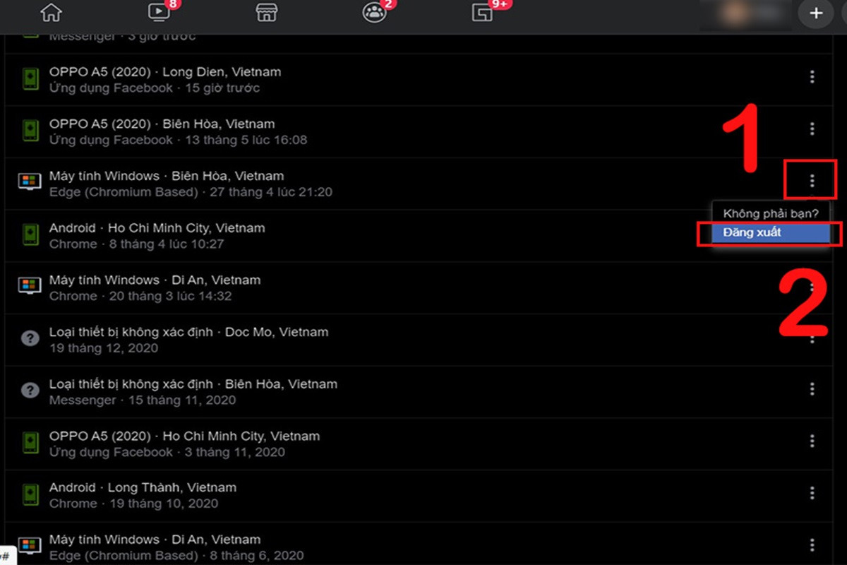 Tìm những thiết bị muốn đăng xuất Messenger
