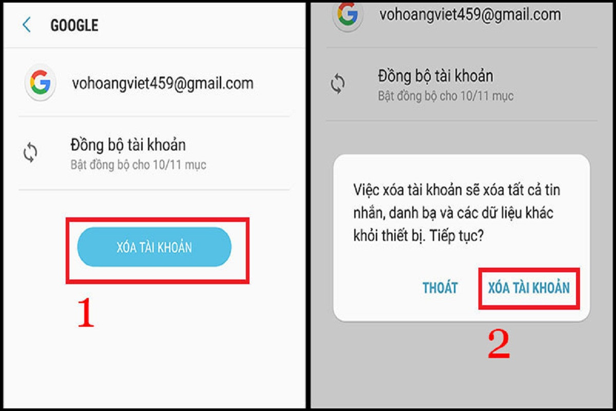 Bấm Xoá tài khoản để hoàn thành cách đăng xuất Gmail trên điện thoại Android