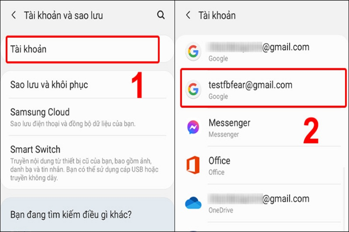 Chọn vào mục Tài khoản và tìm đúng tài khoản Google mà mình muốn đăng xuất