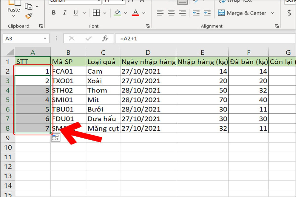 Nhập công thức là =A2+1 rồi nhấn Enter