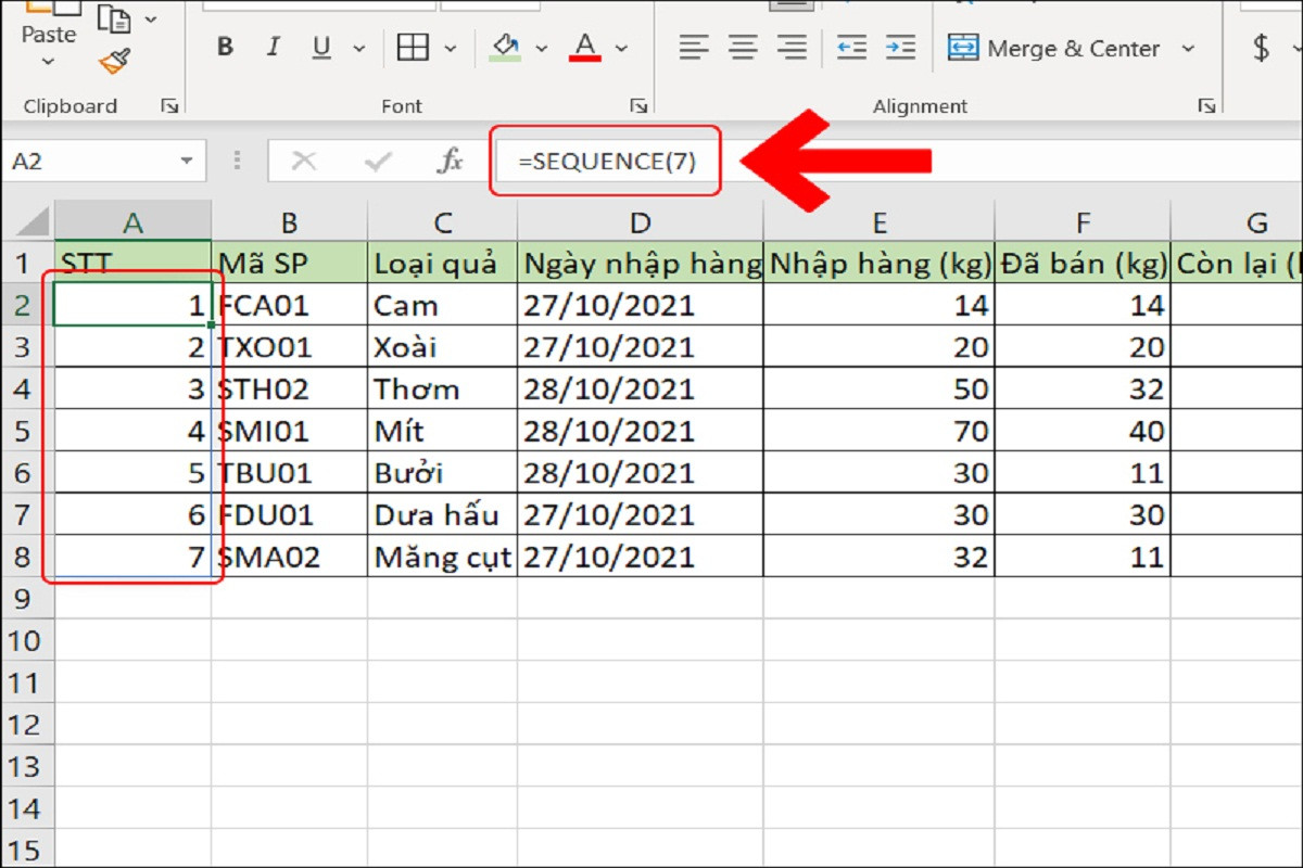 Cách đánh số thứ tự trong Excel bằng Sequence