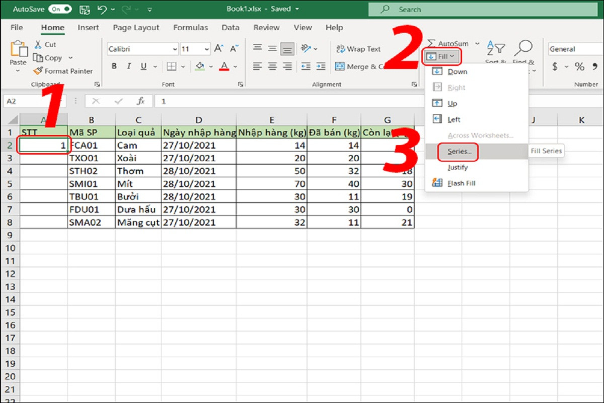 Cách đánh số thứ tự trong Excel bằng tiện ích Fill