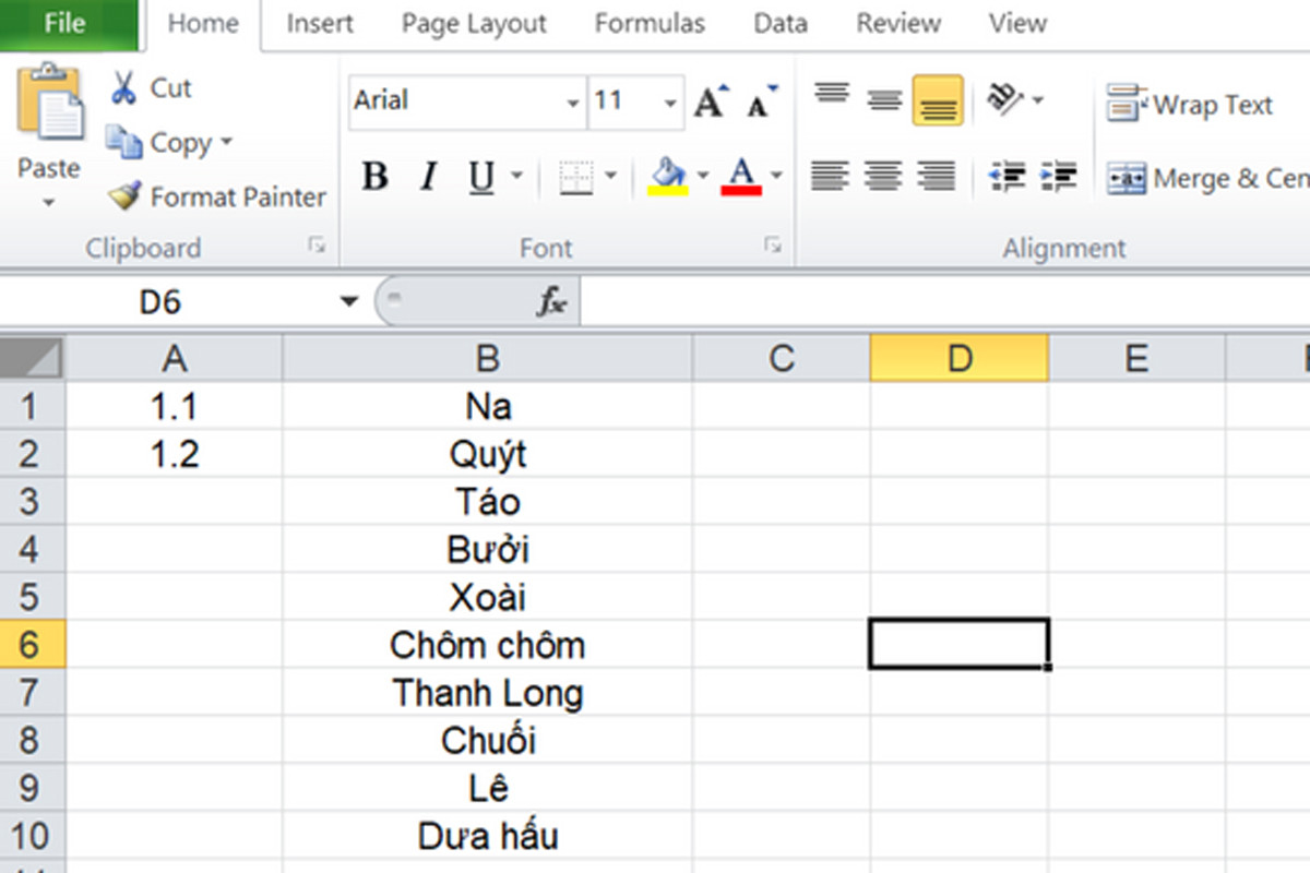 Mở file Excel cần đánh số thứ tự