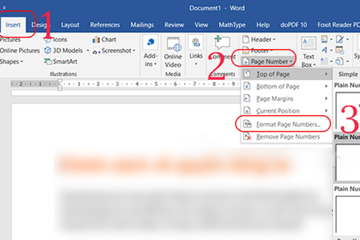 Vào Insert > Page Number > chọn vị trí chèn số trang