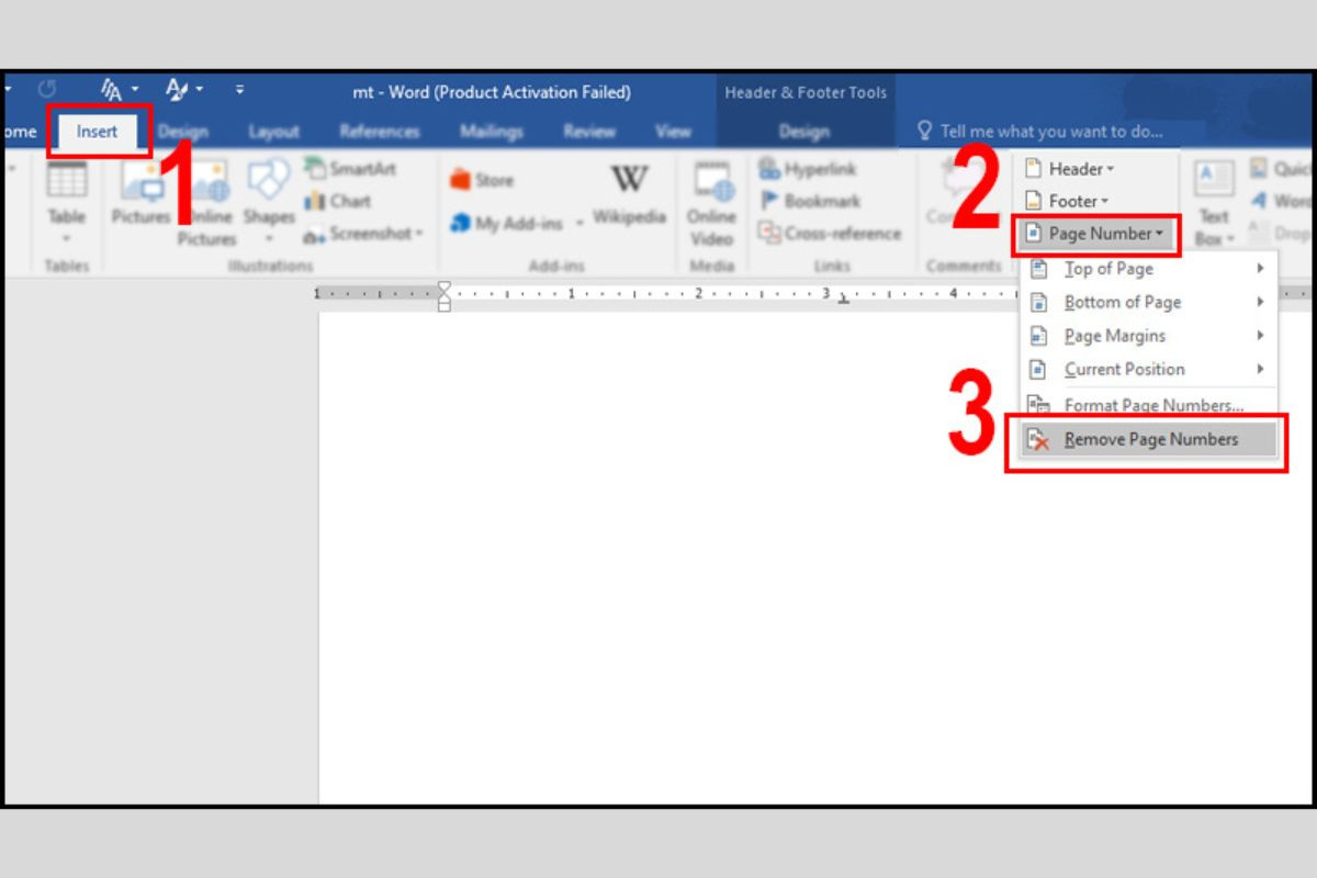 Xóa đánh dấu trang bằng cách nhấn chọn Remove Page Numbers