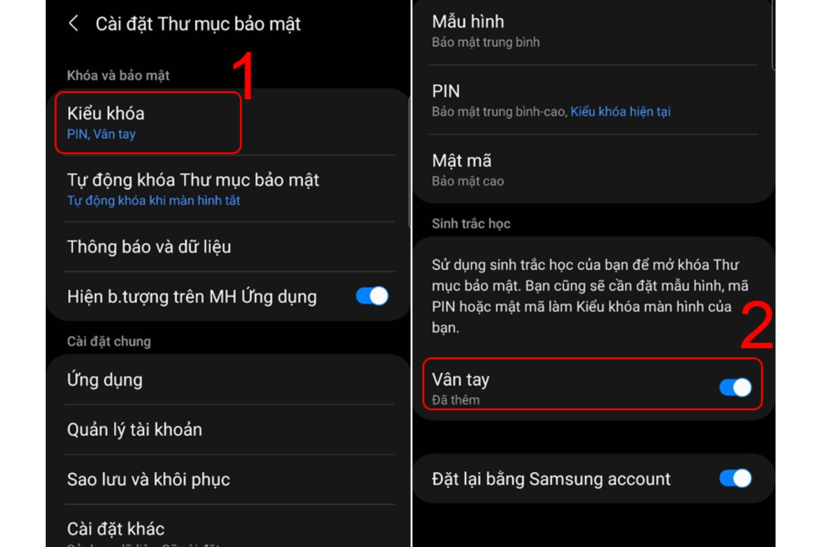 Đăng nhập vào tài khoản Samsung và cài đặt kiểu khóa