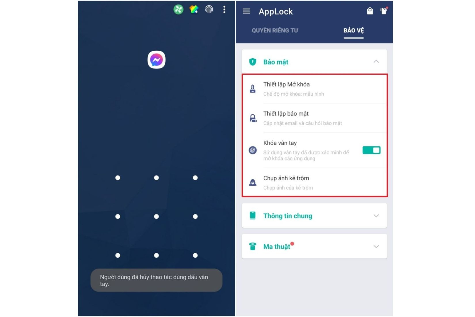 Chọn Cho phép để cấp quyền cho AppLock kiểm soát Messenger