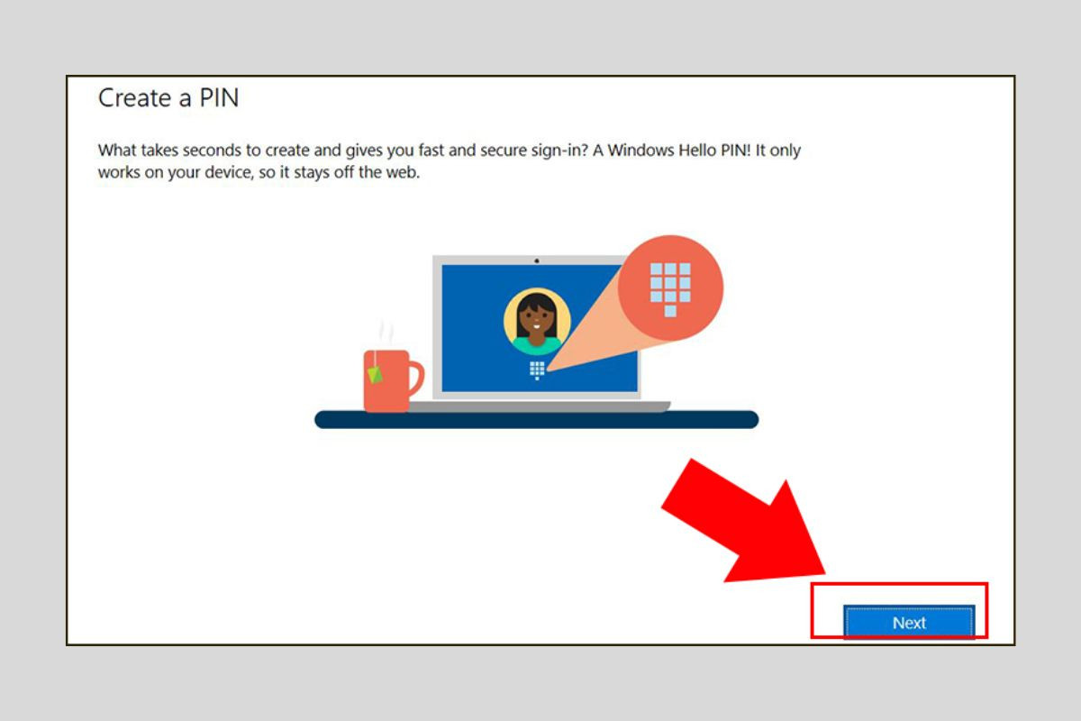 Nhấn Next để tiến hành tạo mã PIN