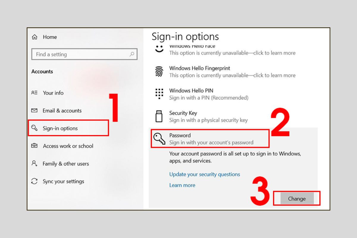 Chọn Change trong mục Password